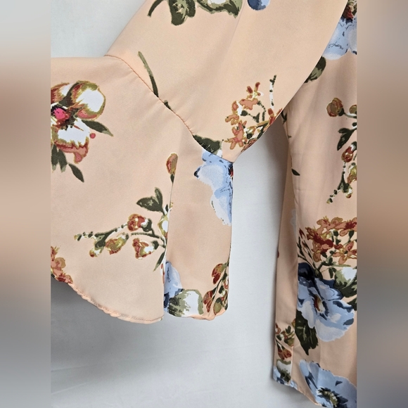 My Michelle XL Peach Floral Top Ruffles Tie Front New - Picture 2 of 8